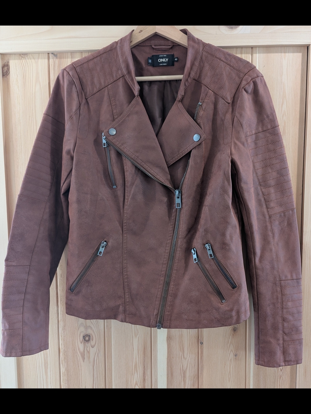 ONLY Brown Faux Suede Moto Jacket Women's - Picture 2 of 9